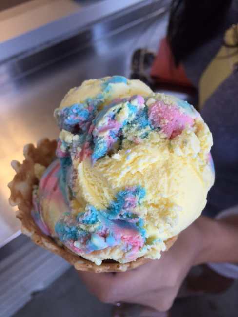 Ice cream cone with crazy vanilla, Newport Creamery
