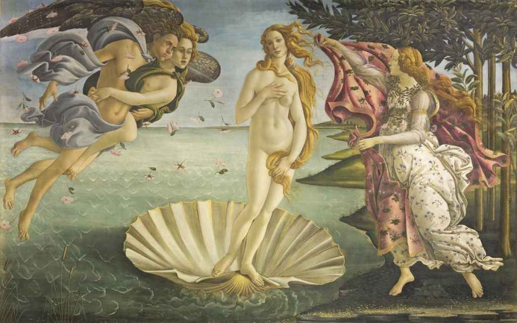 Painting of Aphrodite rising from sea, by Botticelli